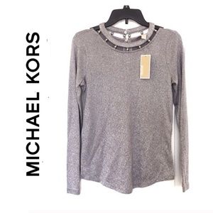 Michael Kors Silver Metallic Top Long Sleeves Sz S
